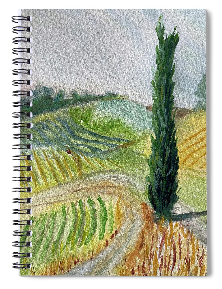 Cypress Tree Spiral Notebook featuring the painting Tuscan Cypress Tree Landscape by Roxy Rich