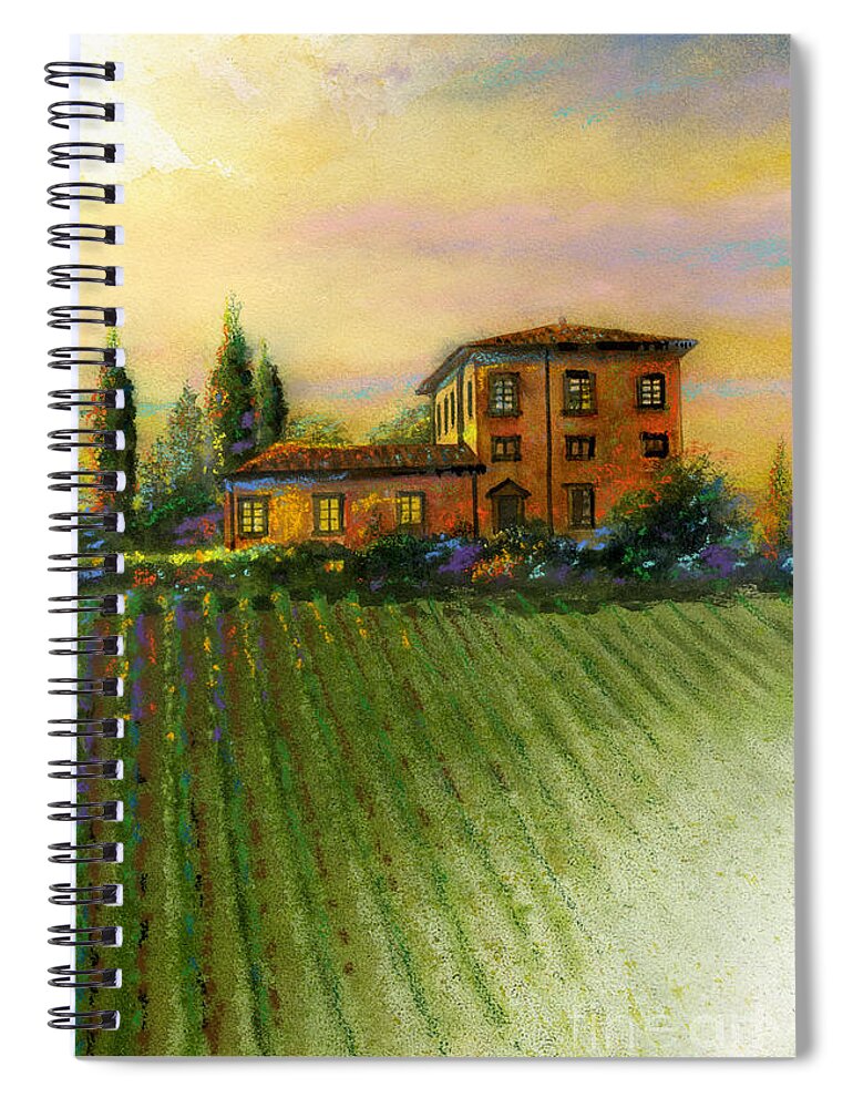 Landscape Spiral Notebook featuring the painting Tuscan Villa by Andrew King
