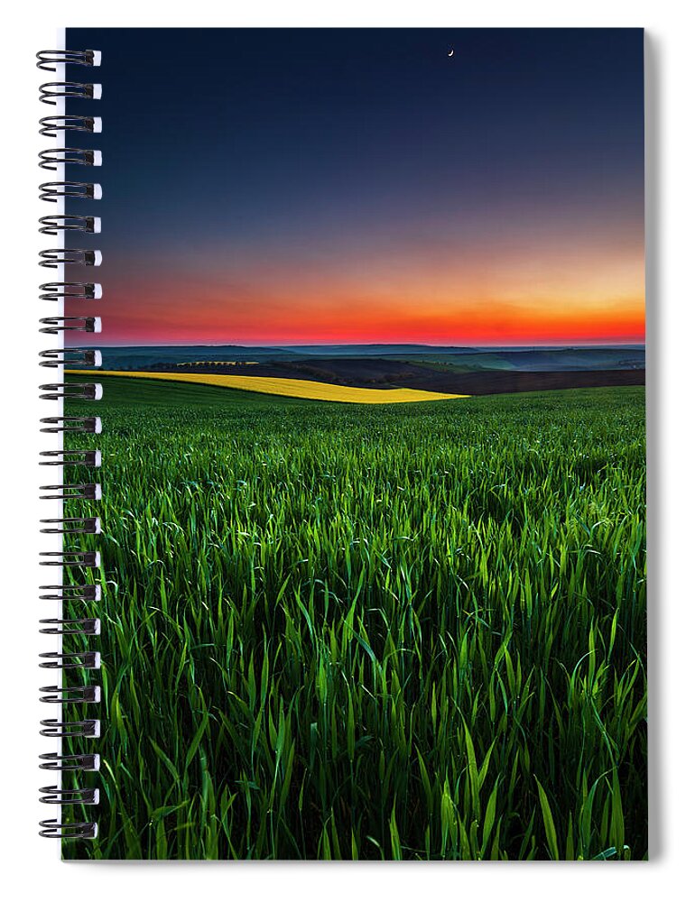 Dusk Spiral Notebook featuring the photograph Twilight Fields by Evgeni Dinev