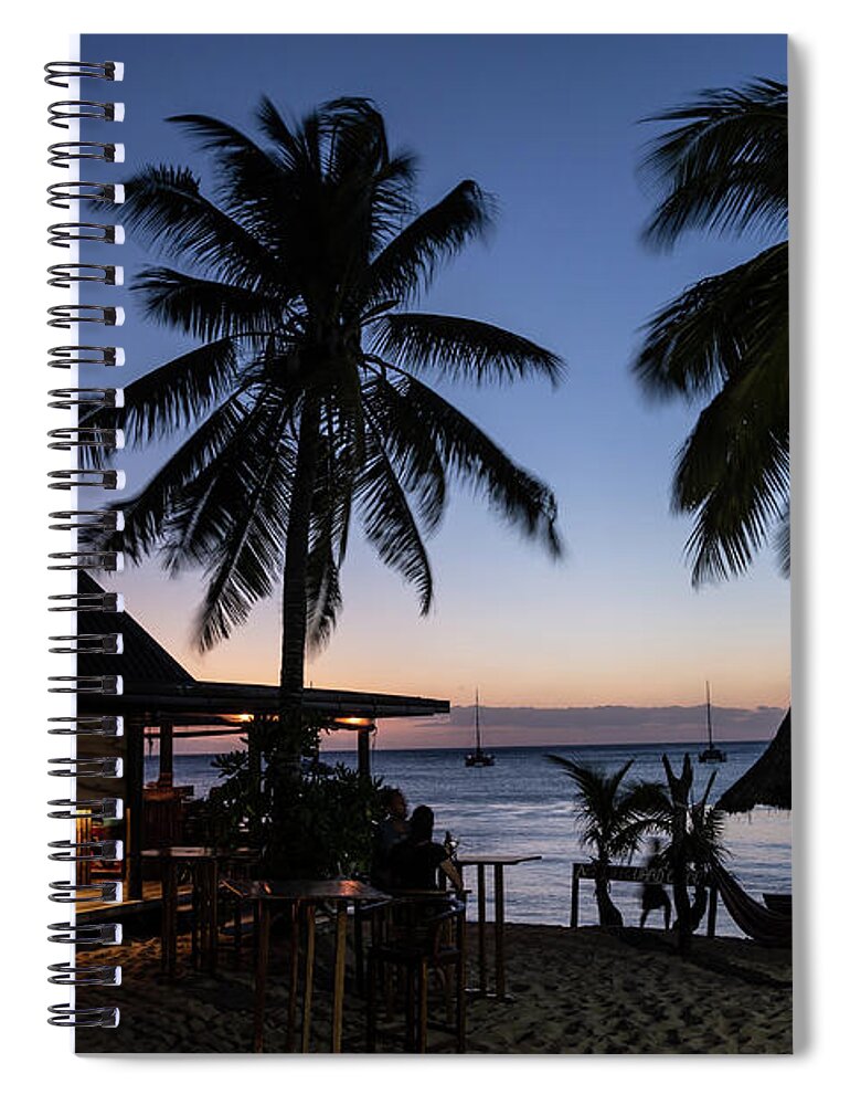 Fiji Spiral Notebook featuring the photograph Twilight over a beach bar in the Waya island, part of the Yasawa by Didier Marti