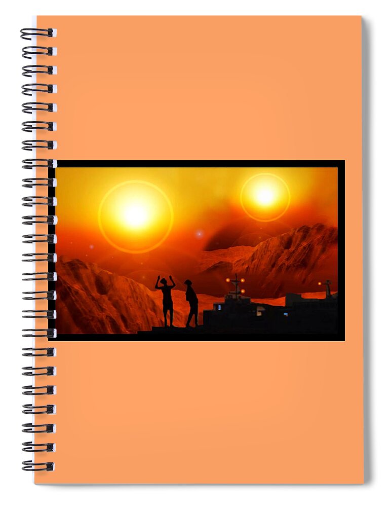 Sun Spiral Notebook featuring the digital art Twin Suns - Far away by Hartmut Jager