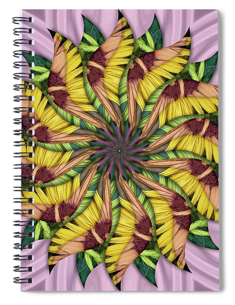 Spin-flower Mandala Spiral Notebook featuring the digital art Twirlbloomia Pinkaswirlus by Becky Titus