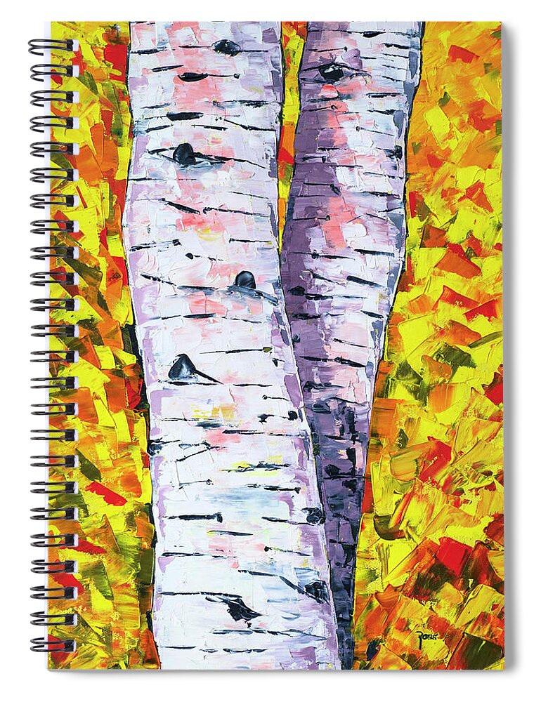 Aspens Spiral Notebook featuring the painting Two Aspens in Autumn by Mark Ross