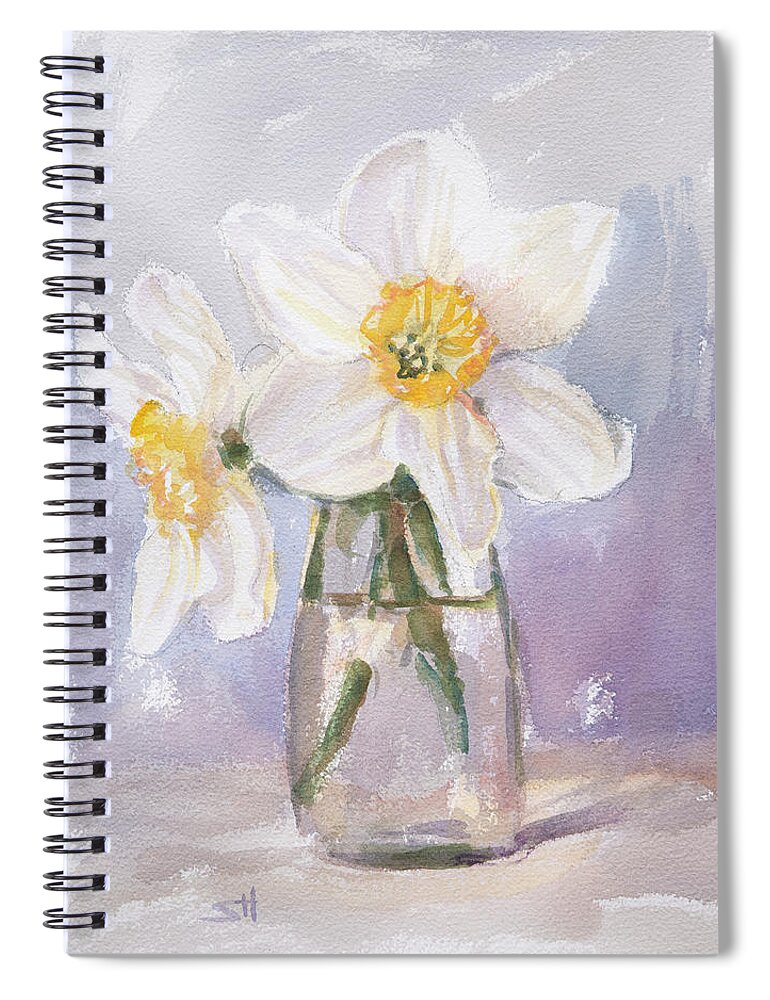 Daffodil Spiral Notebook featuring the painting Two Daffodils by Steve Henderson