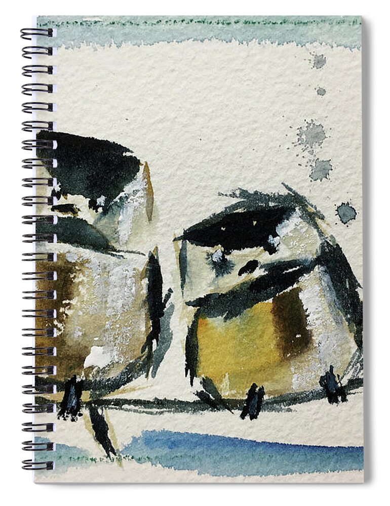 Grand Tit Spiral Notebook featuring the painting Two Fat Chickadees by Roxy Rich