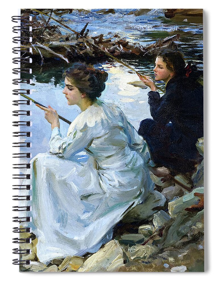 John Singer Sargent Spiral Notebook featuring the painting Two Girls Fishing, 1912 by John Singer Sargent