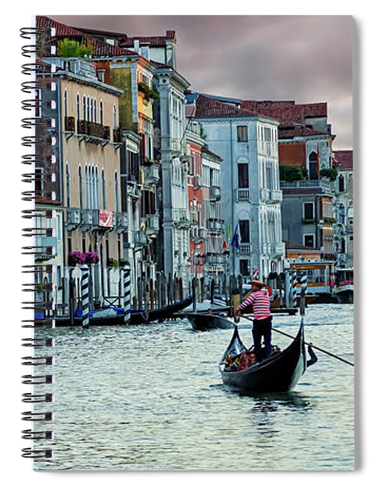 Gary-johnson Spiral Notebook featuring the photograph Two Gondoliers In Venice by Gary Johnson
