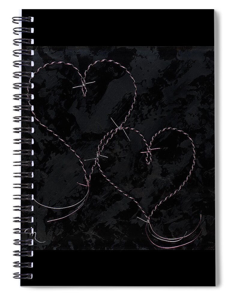 Hearts Spiral Notebook featuring the mixed media Two Hearts Barbed Violet by Tamara Nelson