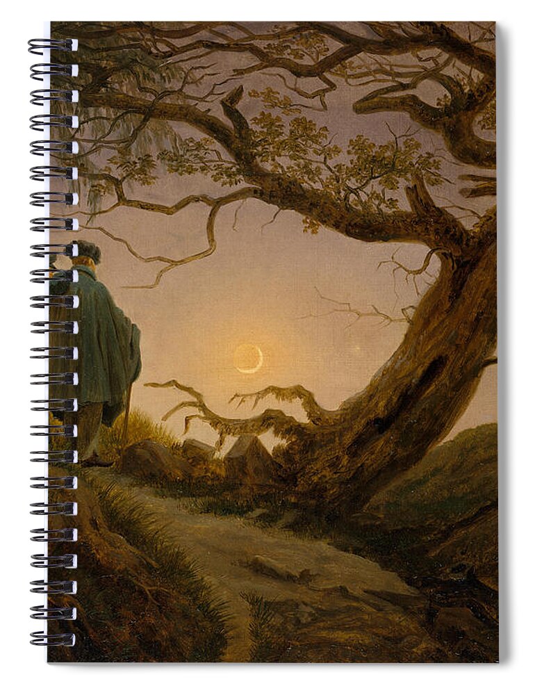 19th Century Art Spiral Notebook featuring the painting Two Men Contemplating the Moon, 1825-1830 by Caspar David Friedrich