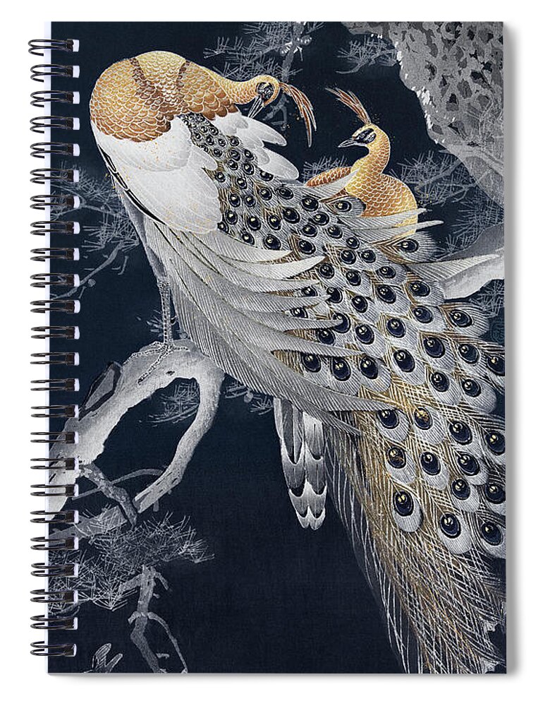 Peacocks Spiral Notebook featuring the painting Two Peacocks in a tree by World Art Collective