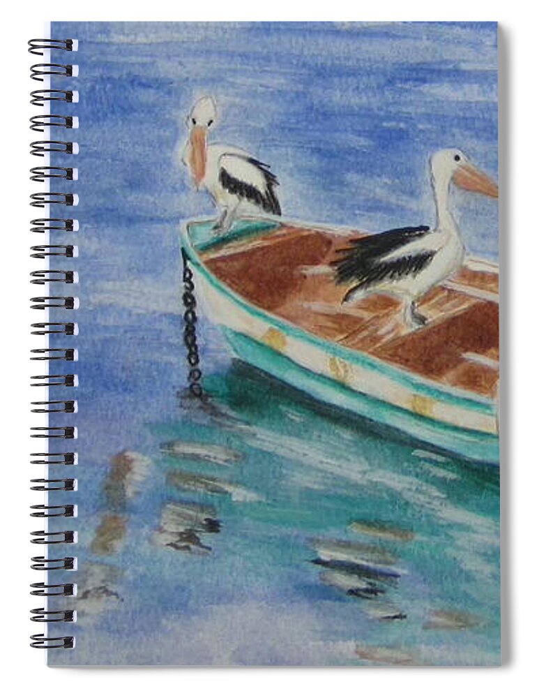 Pelican's Spiral Notebook featuring the painting Pelican's by the sea by Elvira Ingram