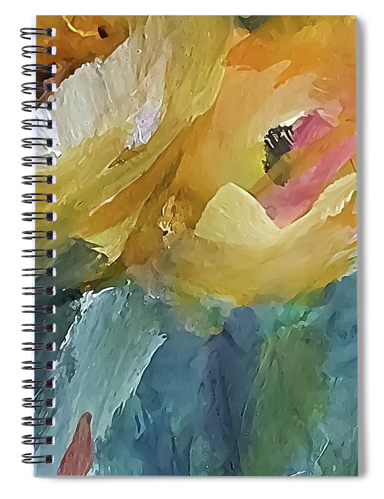 Impressionistic Spiral Notebook featuring the painting Two Small Yellow Flowers Looking Upward by Lisa Kaiser