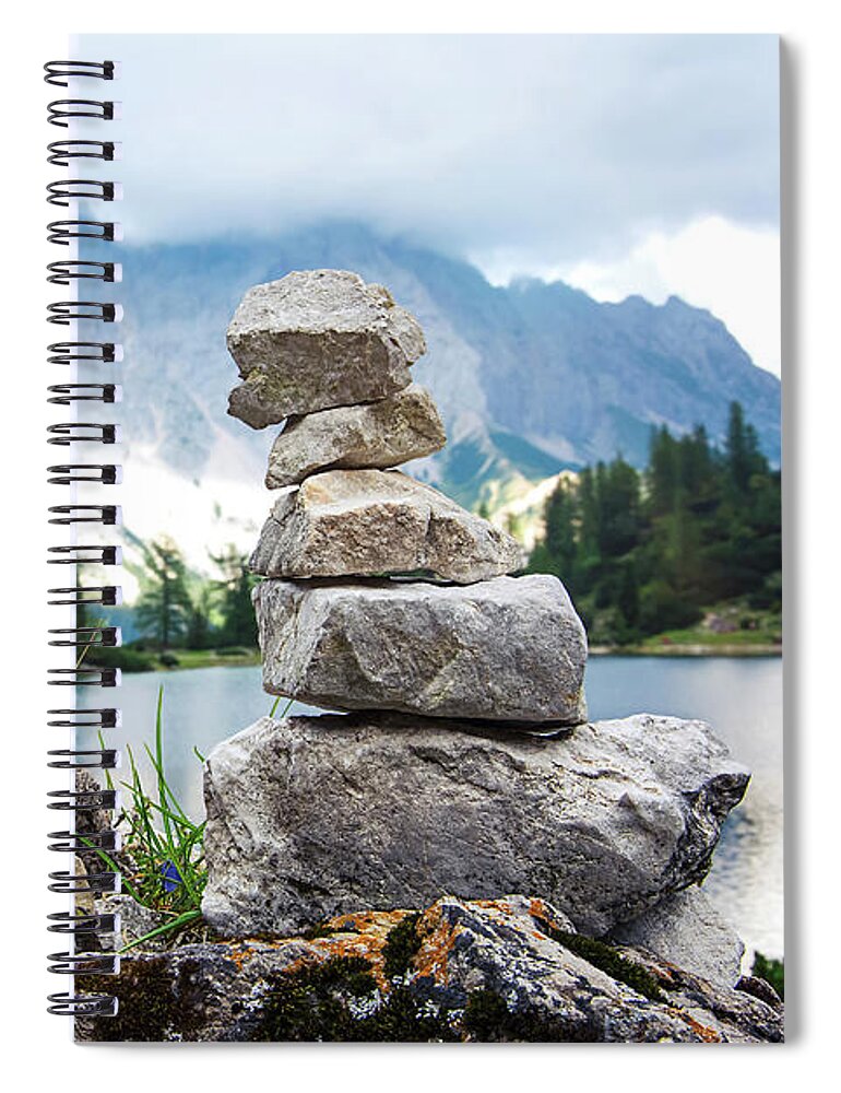 Two Spiral Notebook featuring the photograph Two stone towers as route markers. by Bernhard Schaffer