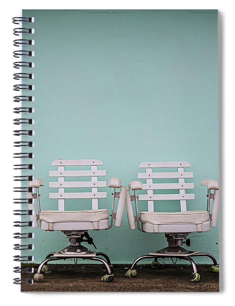Fishing Spiral Notebook featuring the photograph Two White Chairs by Steve Stanger