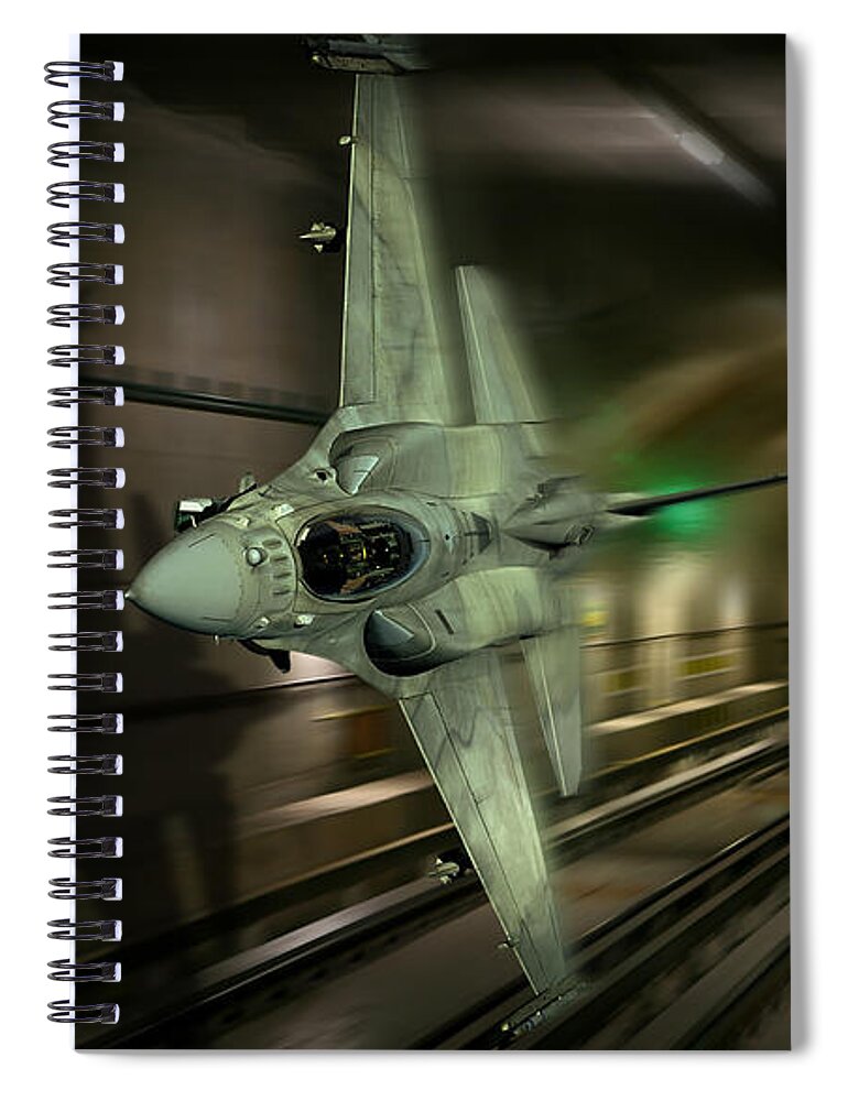 Falcon Spiral Notebook featuring the digital art UAE Block 61 F-16E Tunneling by Custom Aviation Art