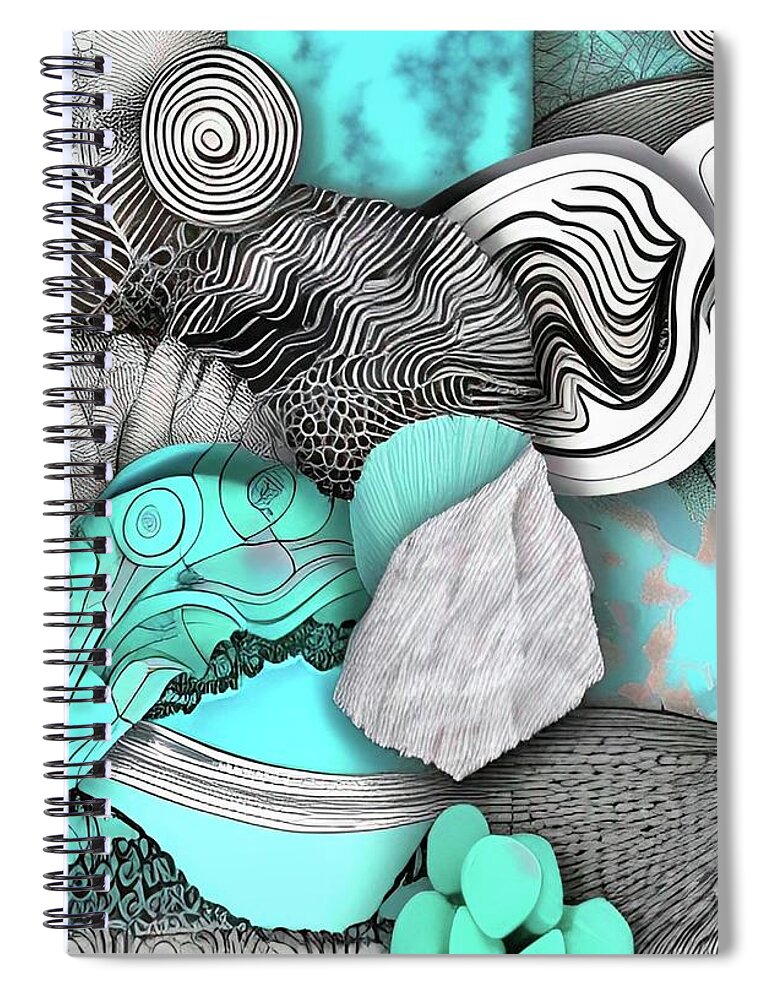 Aqua Spiral Notebook featuring the digital art Undersea Garden II by Bonnie Bruno