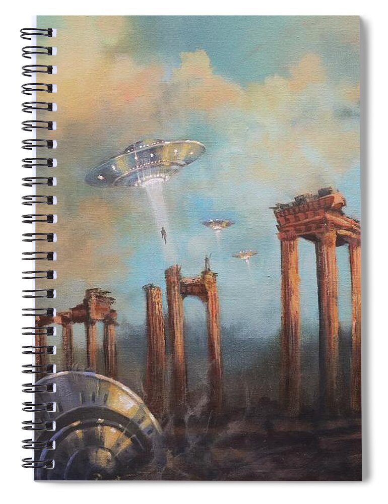 Ufo's Spiral Notebook featuring the painting UFOs A Rescue Party by Tom Shropshire