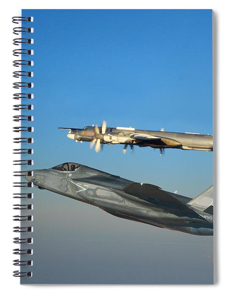 Lightning Spiral Notebook featuring the digital art UK F-35B Bear Intercept by Custom Aviation Art