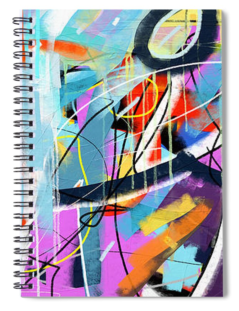 Abstract Spiral Notebook featuring the painting Umbrella - Modern Colorful Funky Happy Abstract Wall Art Painting by iAbstractArt