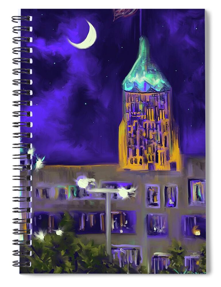 Crescent Moon Spiral Notebook featuring the digital art Under A Crescent Moon by Angela Weddle