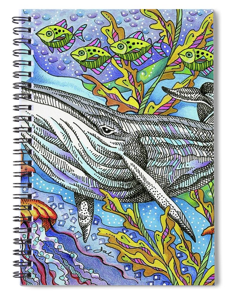 Ocean Spiral Notebook featuring the drawing Under The Sea by Janice A Larson