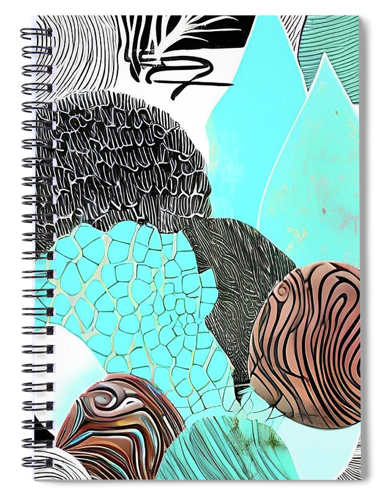 Aqua Spiral Notebook featuring the digital art Undersea Garden I by Bonnie Bruno