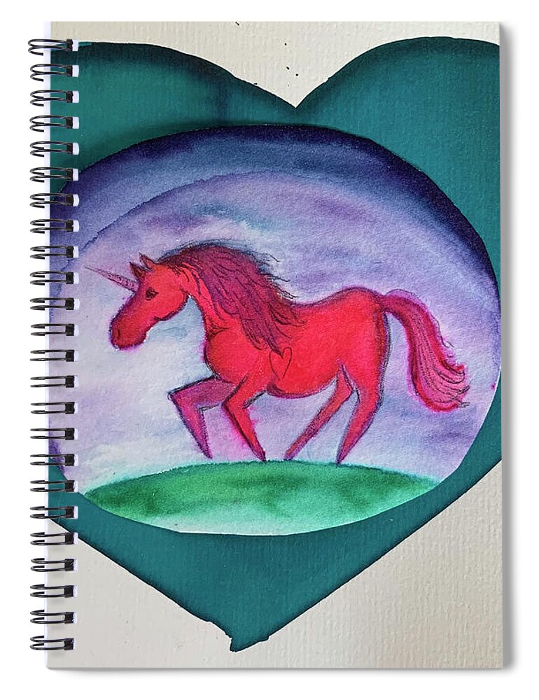 Unicorn Spiral Notebook featuring the painting Unicorn Heart Magic by Sandy Rakowitz