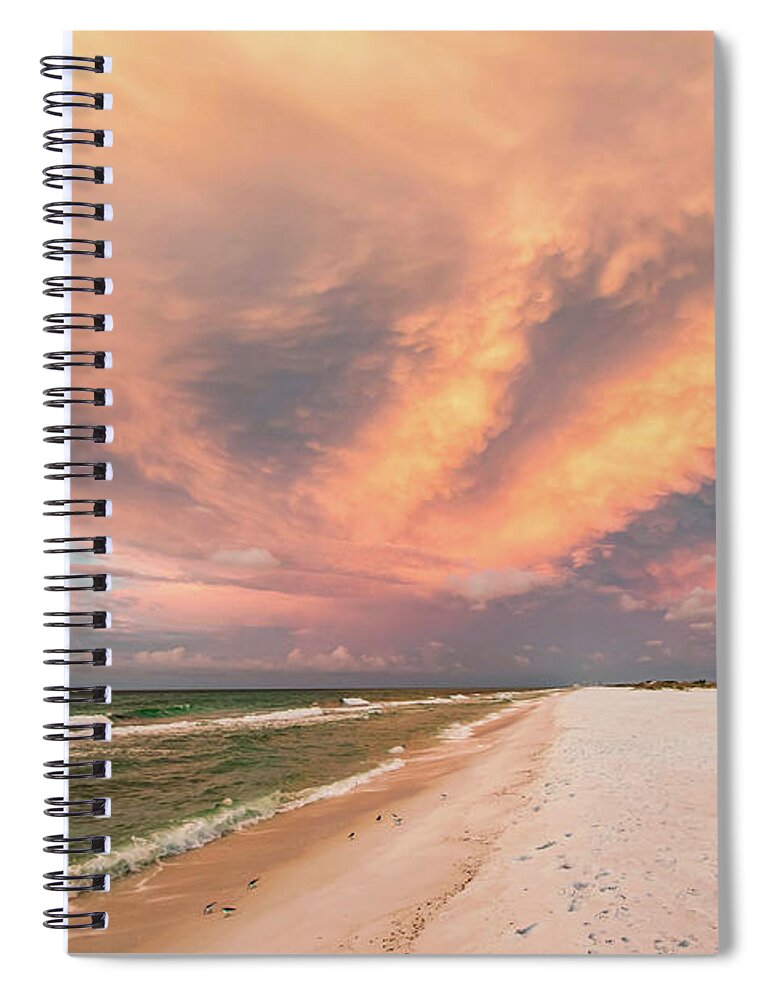 Unique Spiral Notebook featuring the photograph Unique Sunset Skies on the Beach by Beachtown Views