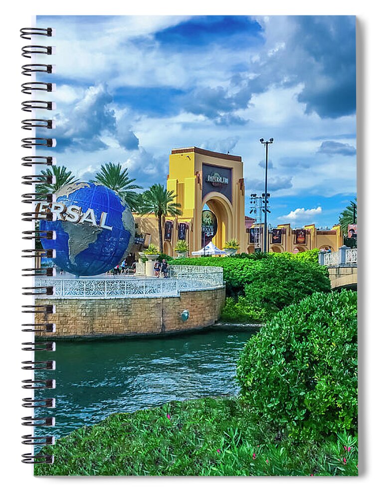 Universal Orlando Resort Spiral Notebook featuring the photograph Universal Orlando Globe AP01 by Carlos Diaz