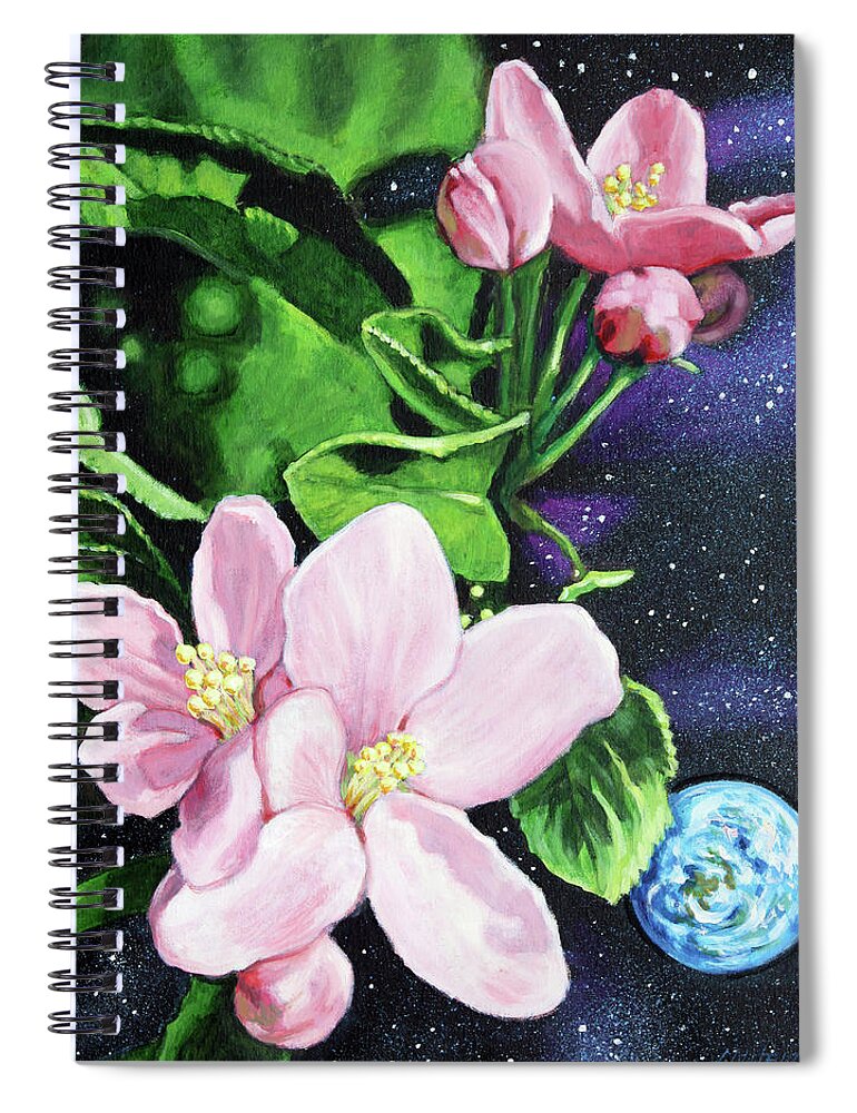 Apple Blossoms Spiral Notebook featuring the painting Universe In Spring by John Lautermilch