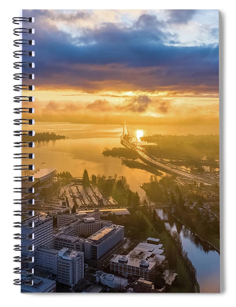 University Of Washington Spiral Notebook featuring the photograph University of Washington Sunrise by Mike Reid