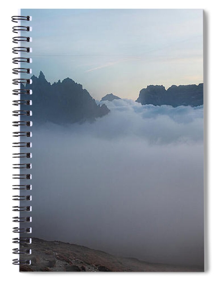 Italian Alps Spiral Notebook featuring the photograph Unrecognized man trekking at the hiking path at Tre Cime in South Tyrol in Italy. by Michalakis Ppalis