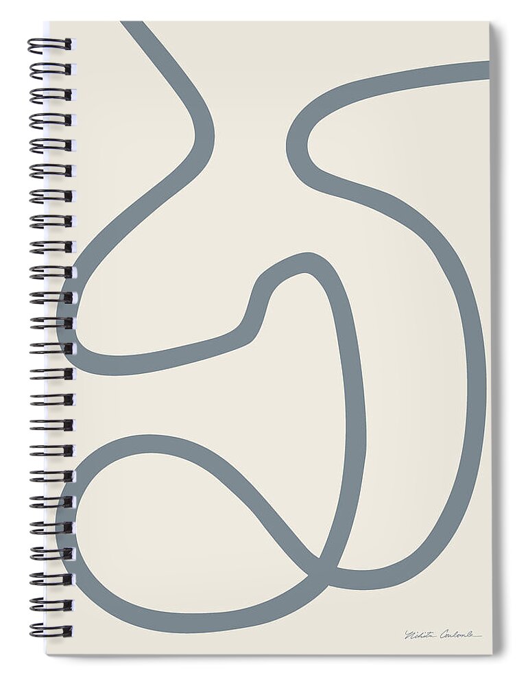 Nikita Coulombe Spiral Notebook featuring the painting Untitled XV gray line on cream background by Nikita Coulombe