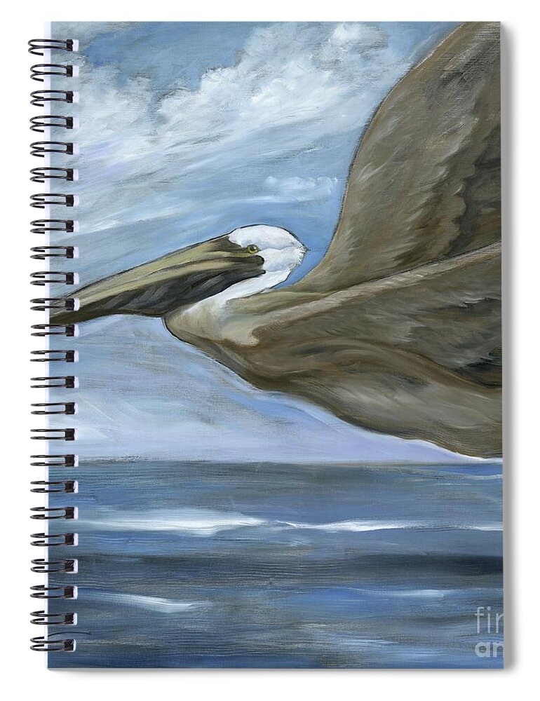 Pelican Spiral Notebook featuring the painting Updraft Pelican by Paul Brent