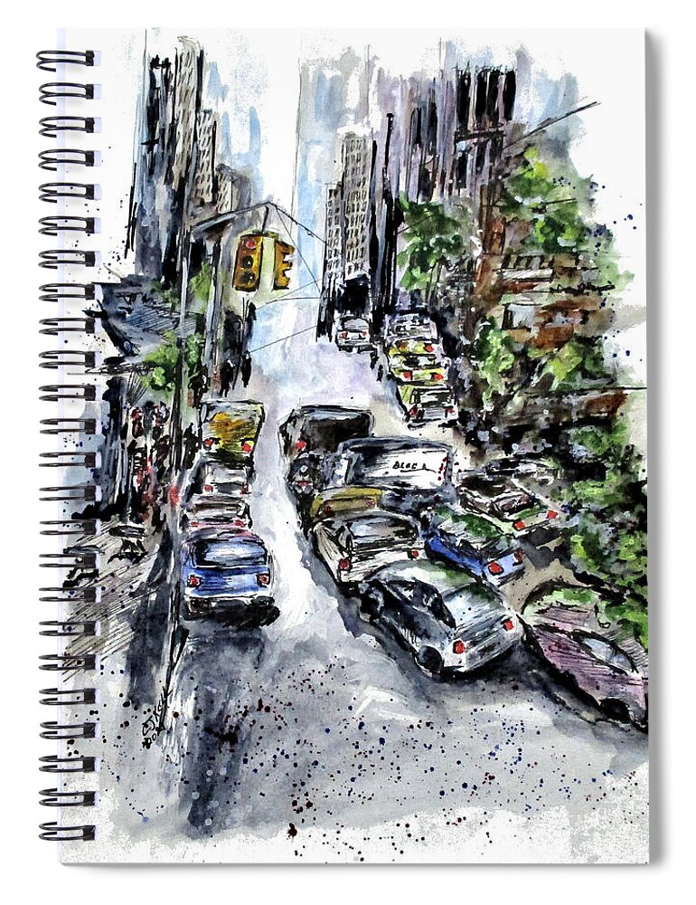 Cityscape Spiral Notebook featuring the painting Urban Traffic Jam by Clyde J Kell
