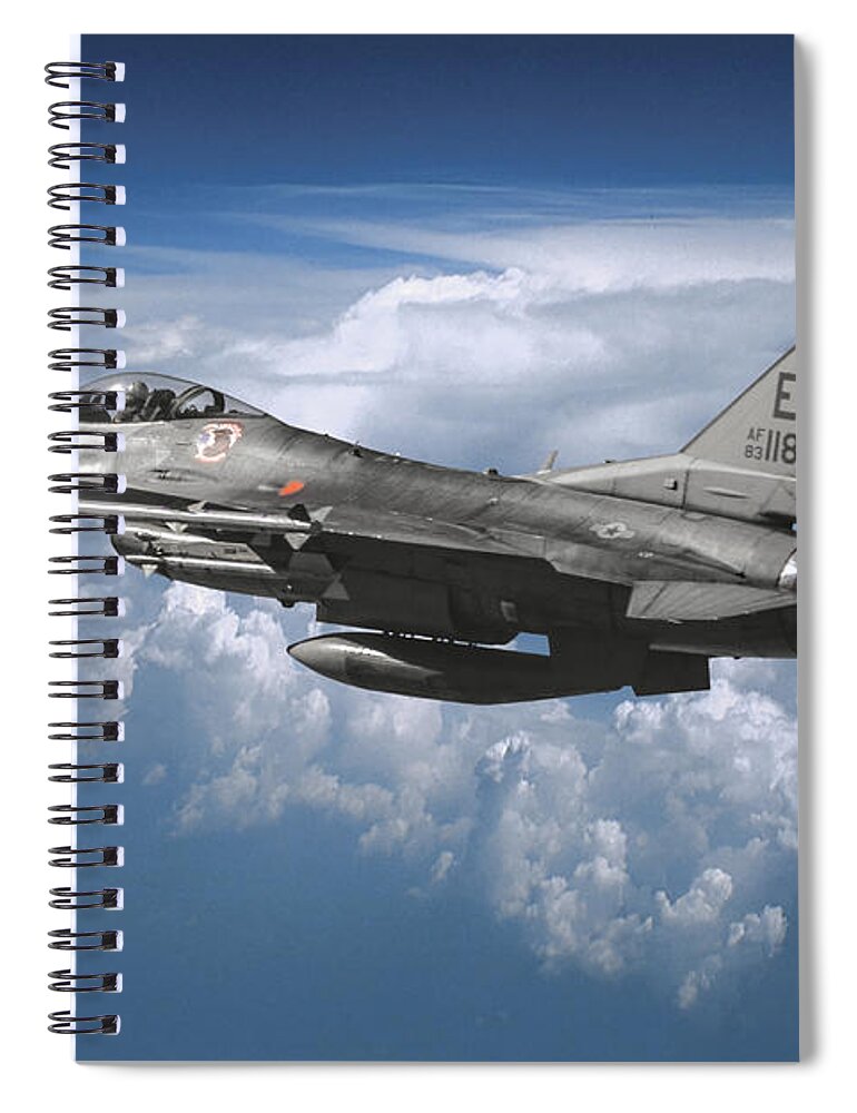 U.s. Air Force Spiral Notebook featuring the mixed media U.S. Air Force F-16C Among the Clouds by Erik Simonsen