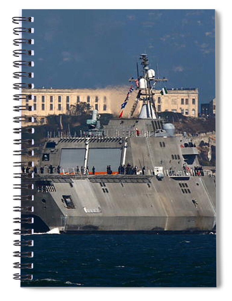 Uss Coronado (lcs 4) Spiral Notebook featuring the photograph USS Coronado Steams past Alcatraz by Tony Lee