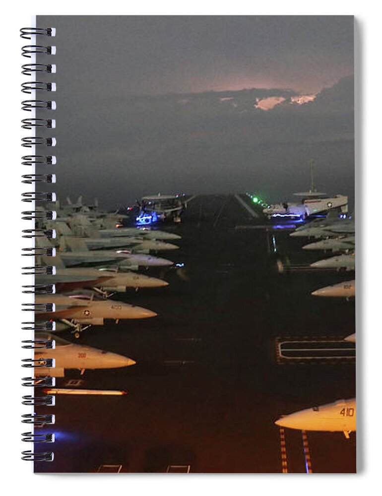 Vintage Spiral Notebook featuring the painting USS Gerald R. Ford steams through a storm in the Atlantic Ocean, June 7, 2020 by MotionAge Designs