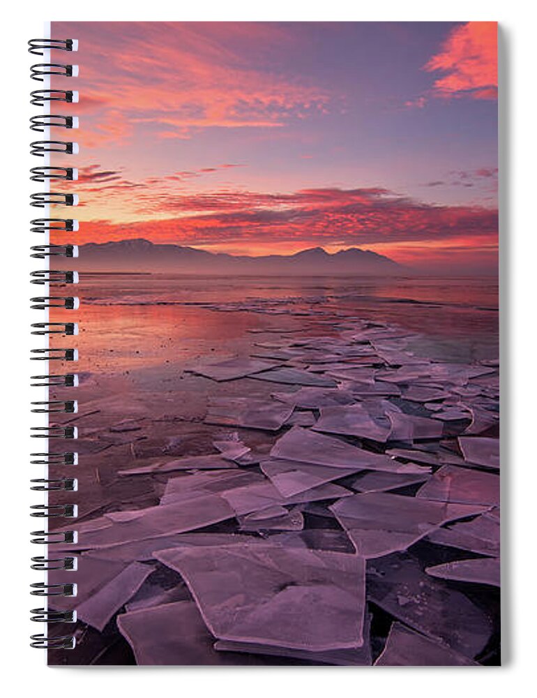 Utah Lake Spiral Notebook featuring the photograph Utah Lake Ice Sunrise by Wesley Aston