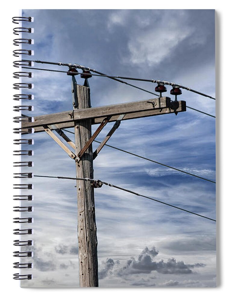 Power Spiral Notebook featuring the photograph Utility Pole against a Cloudy Blue Sky by Randall Nyhof