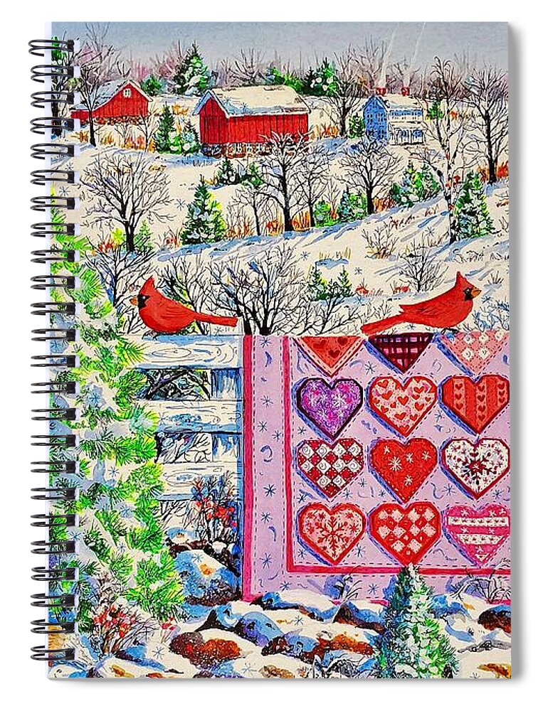 Valentine Spiral Notebook featuring the painting Valentine Quilt by Diane Phalen