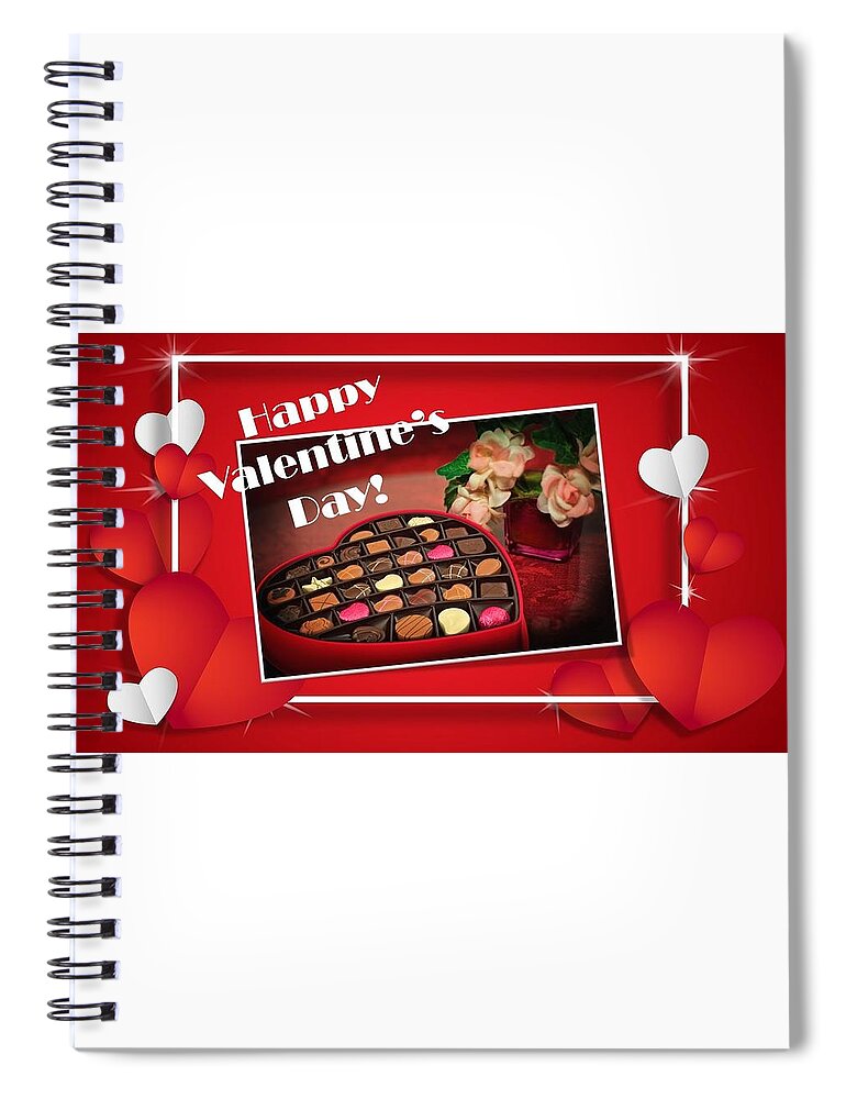 Valentine's Day Spiral Notebook featuring the mixed media Valentine's Day Chocolates by Nancy Ayanna Wyatt