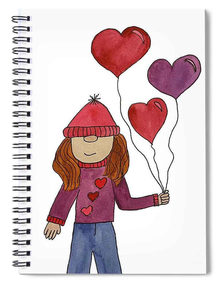 Valentine's Day Spiral Notebook featuring the mixed media Valentine's Day Girl Gnome by Lisa Neuman