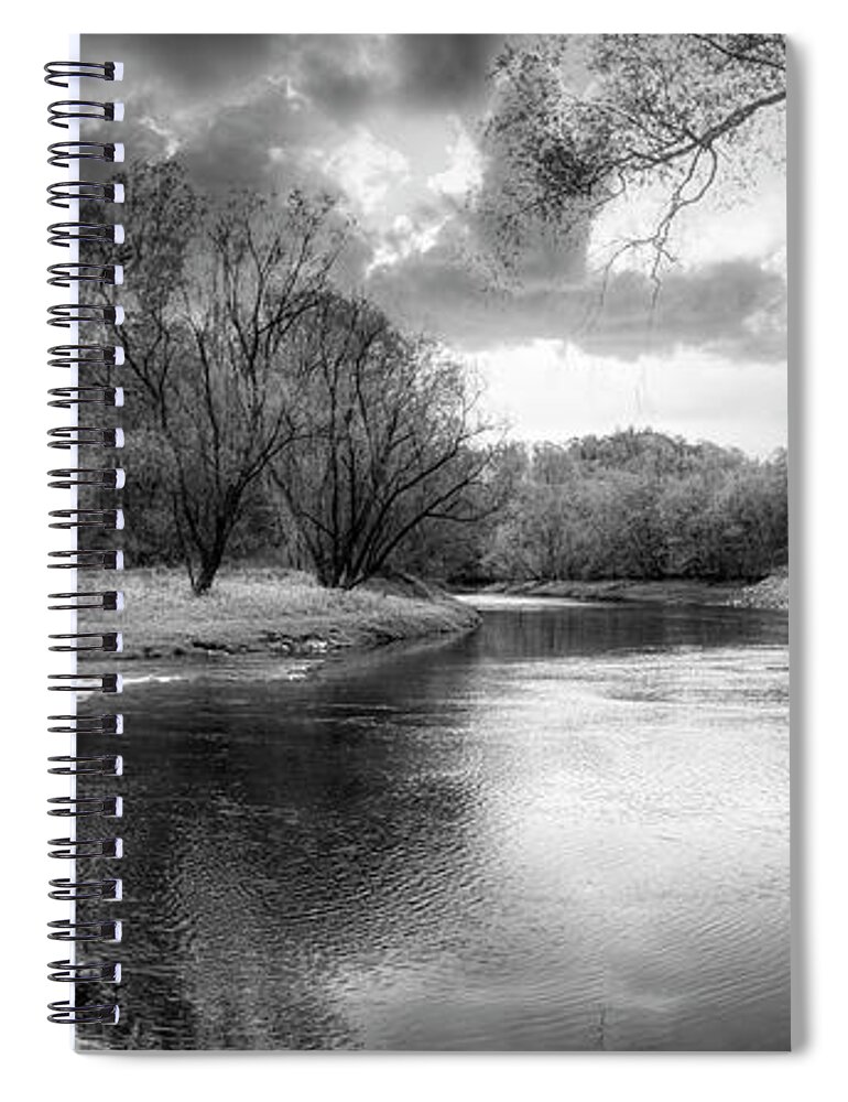 Carolina Spiral Notebook featuring the photograph Valley River Panorama in Black and White by Debra and Dave Vanderlaan