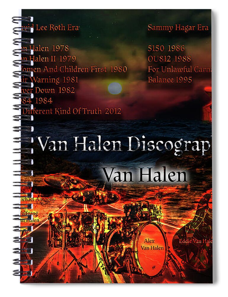 Guitars Spiral Notebook featuring the digital art Van Halen Discography by Michael Damiani