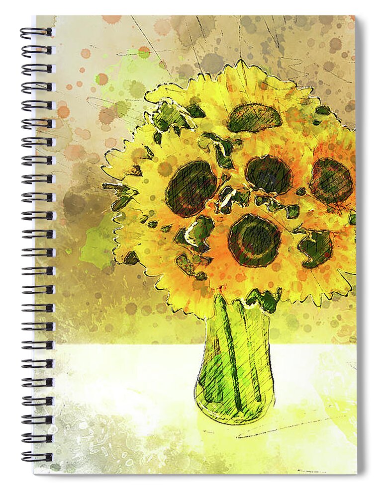 Vase Of Sunflowers Spiral Notebook featuring the mixed media Vase of Sunflowers by Pheasant Run Gallery
