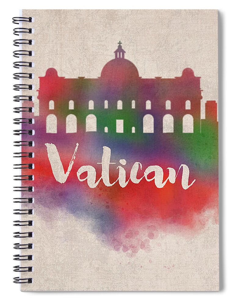 Vatican City Spiral Notebook featuring the mixed media Vatican City Watercolor City Skyline by Design Turnpike