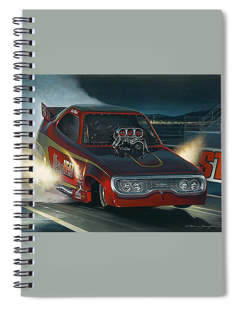Nhra Funny Car Top Fuel Kenny Youngblood John Force Terry Mcmillan Nitro Drag Racing Spiral Notebook featuring the painting Vegas Nights by Kenny Youngblood