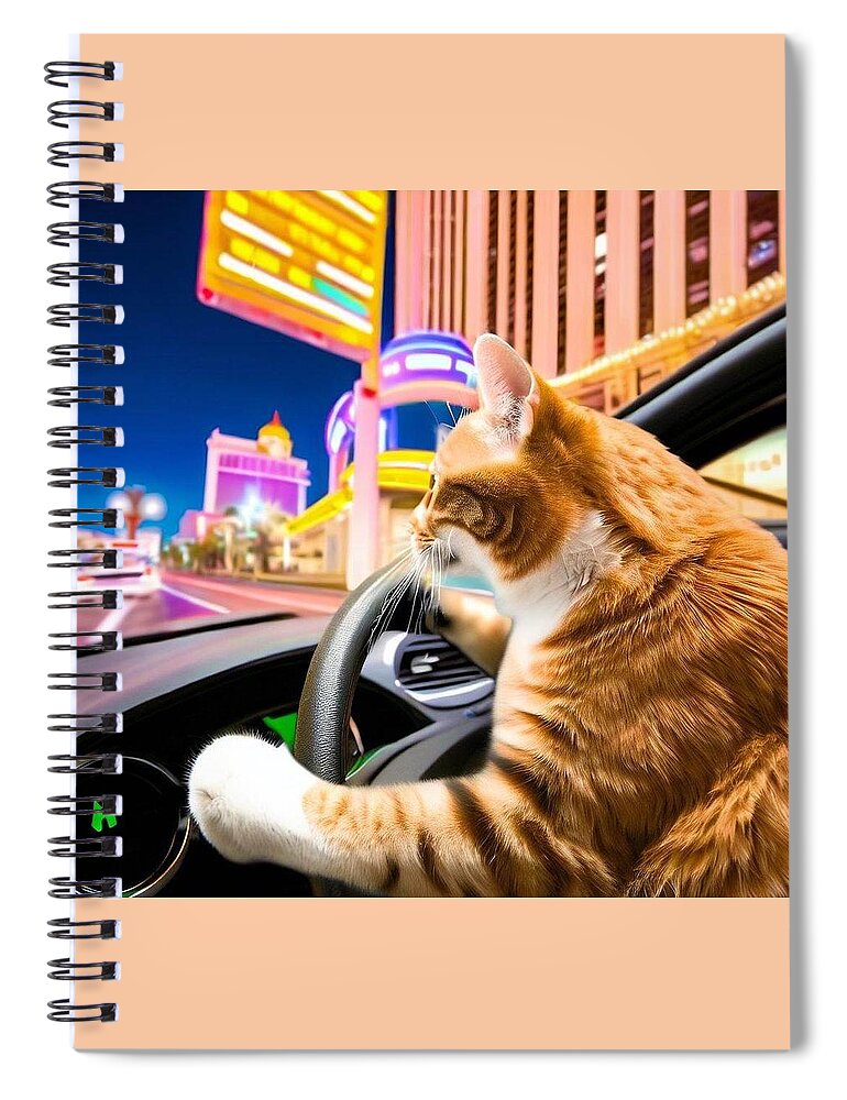 Cat Spiral Notebook featuring the digital art Vegas Trip by Cats In Places