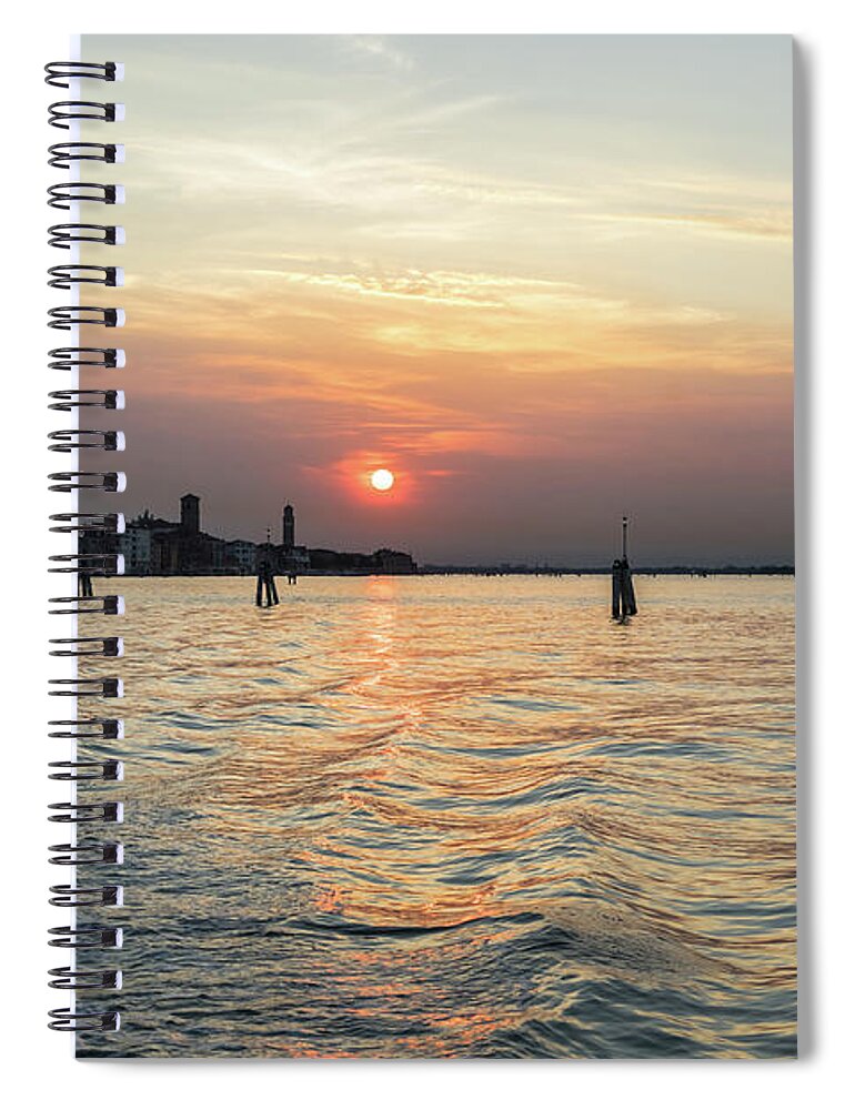 Venetian Lagoon Spiral Notebook featuring the photograph Venetian Lagoon Travel - Sailing on the Silky Sunpath by Georgia Mizuleva